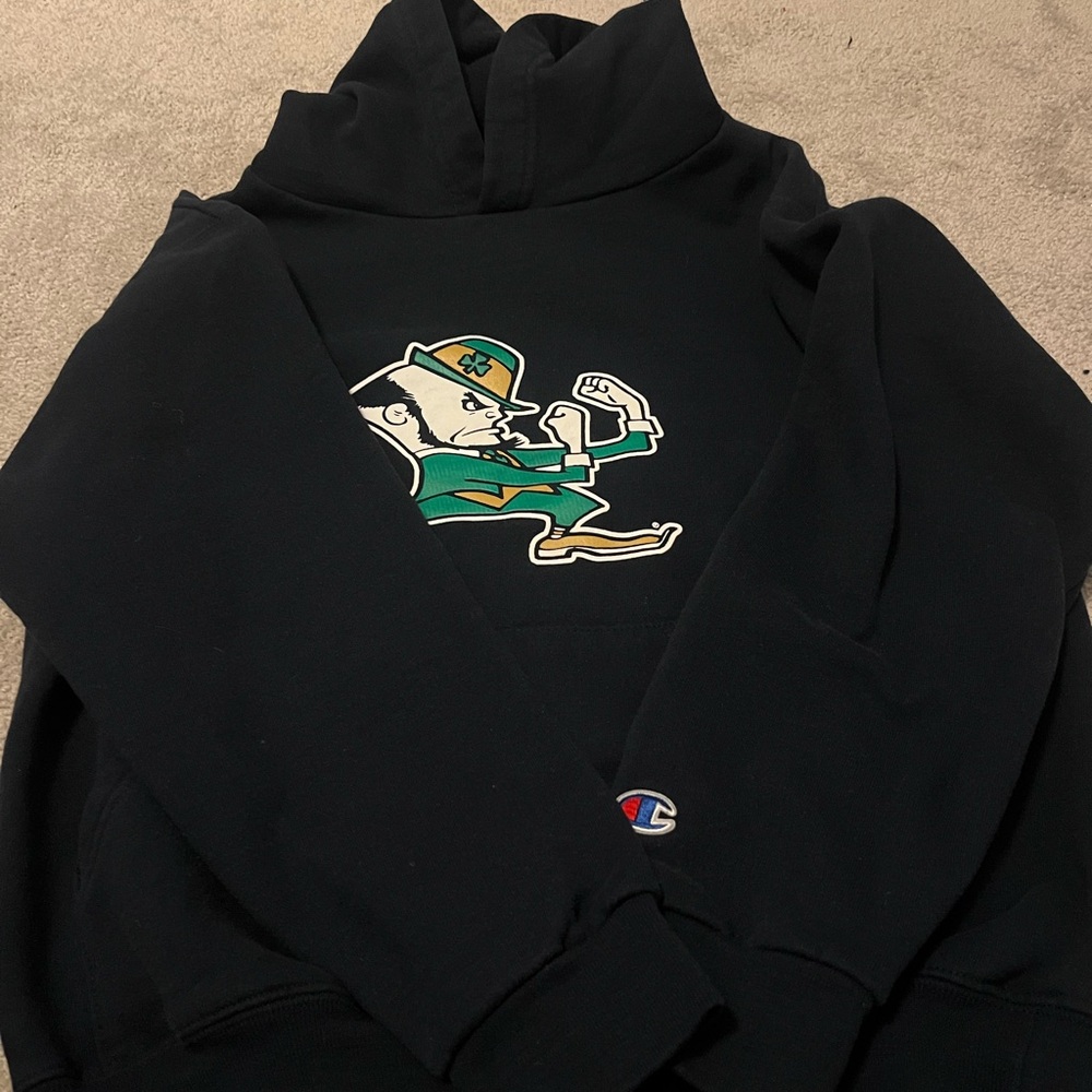 Champion kids Eco authentic Notre Dame hooded sweatshirt with leprechaun logo